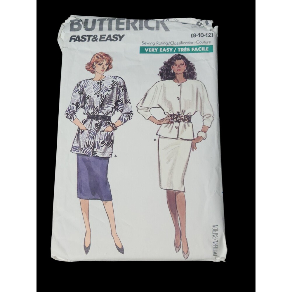 Vtg #5767 Butterick Sewing Pattern Misses 1980s 8 10 12 Fitting Top Skirt